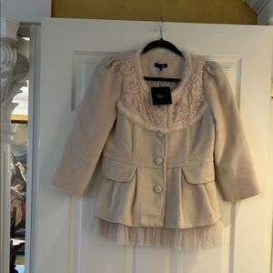 Ryu Cream Peacoat with Tulle Hem and Rosette Trim